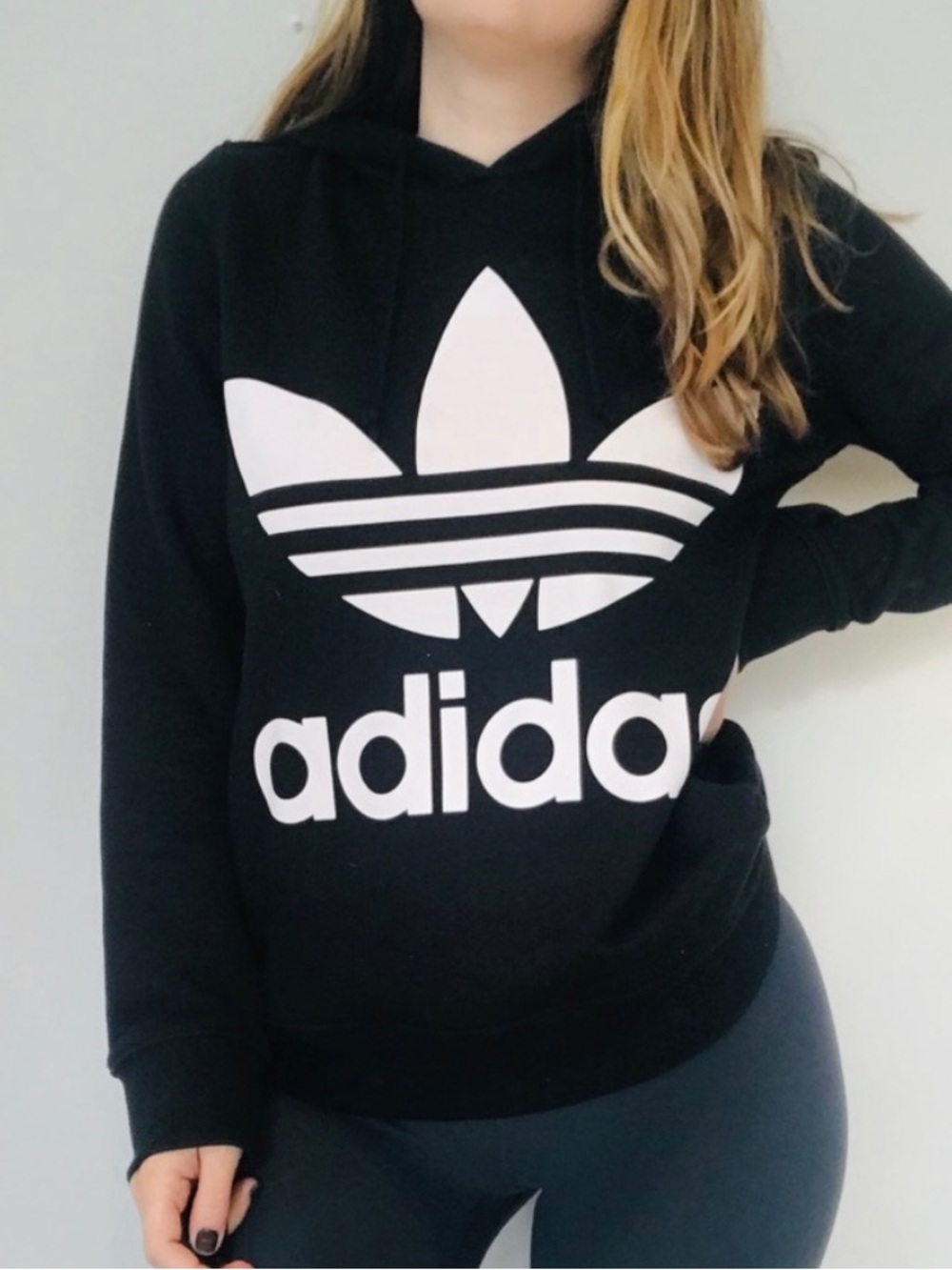 adidas black classic pullover hoodie white trefoil graphic logo
